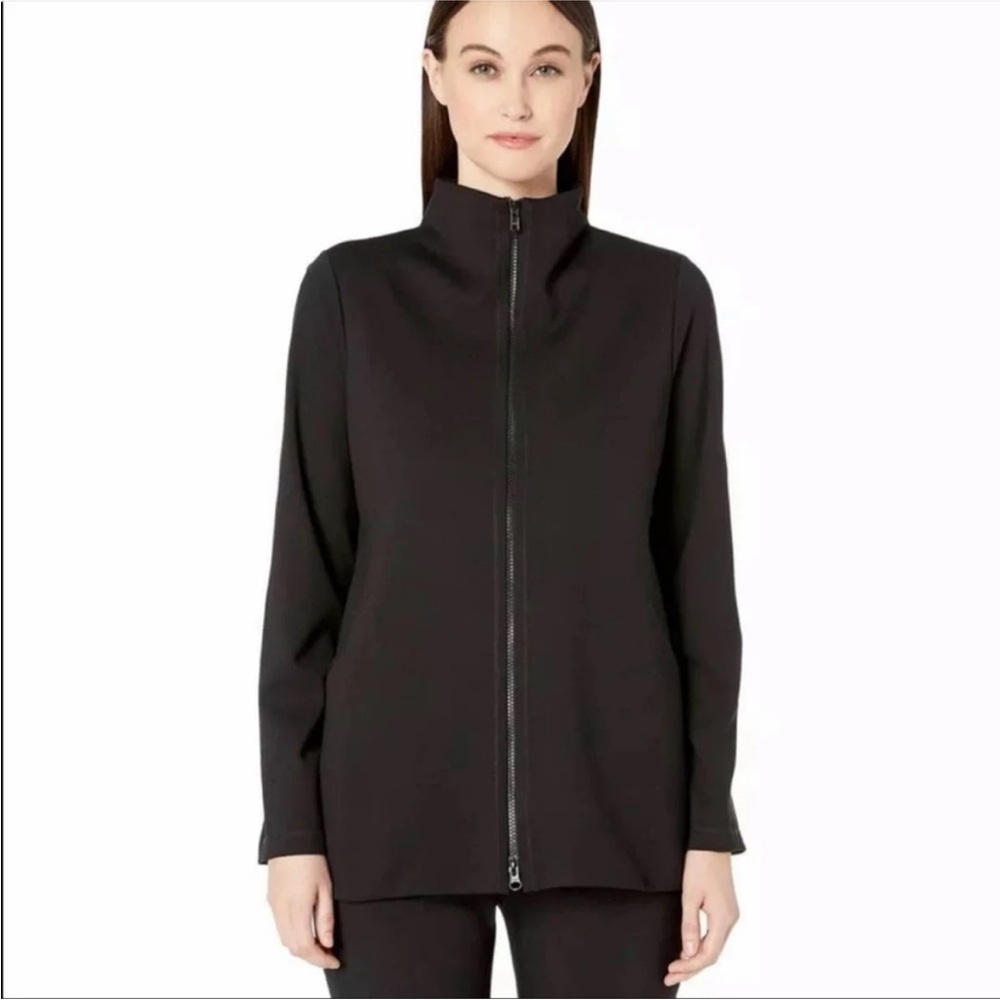 Eileen Fisher Ponte Stand-Collar Zip-Up Jacket Black Size Medium